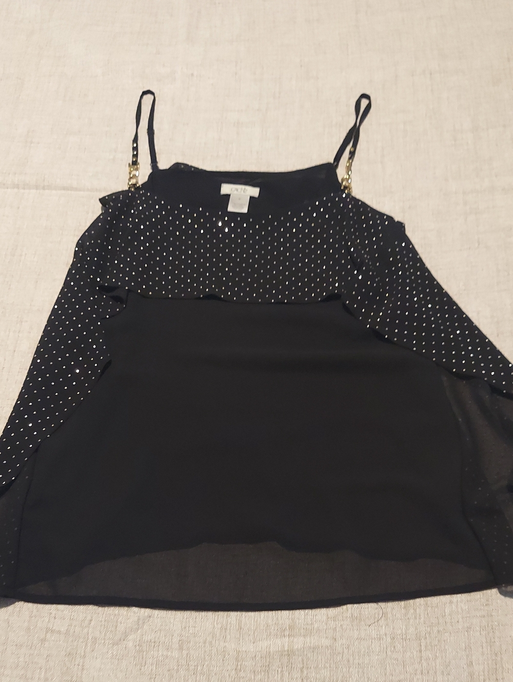 90s Black & Gold Polka Chain Strap Sheer Camisole Resortwear